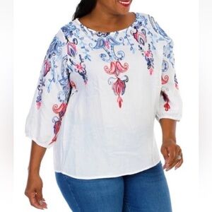 Kindred Women’s Anthropologie Embroidered Boho Blouse Peasant Size 1X Plus